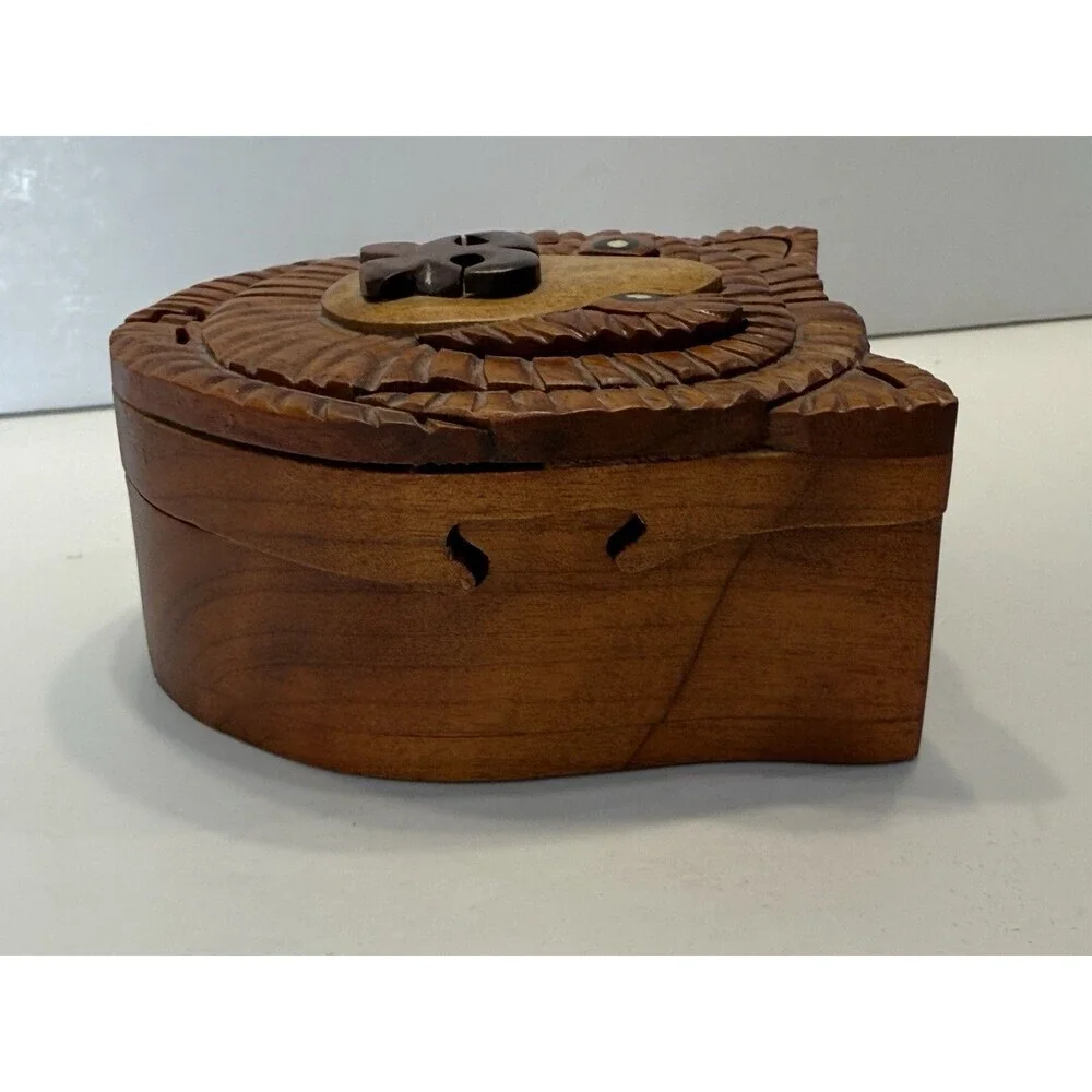 Vintage Handcrafted Wood Bear Jewelry Keepsake Trinket Box Hand Crafted